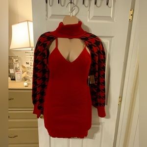 Women’s Knit Sweater Dress And Shrug Turtleneck 2 Pcs Set. Perfect for an